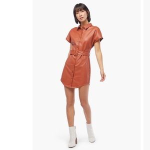 Button up Faux Leather Shirt Dress